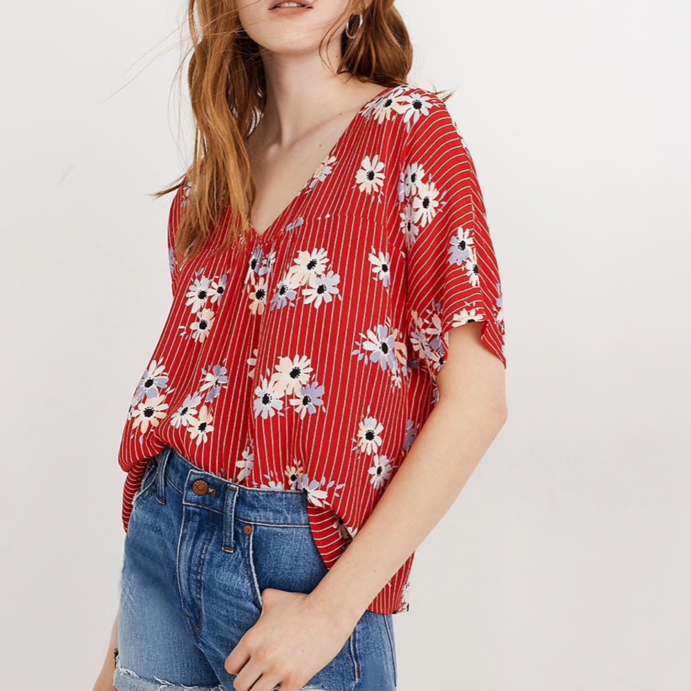 Madewell Red Rhyme Top in Daisy Society!